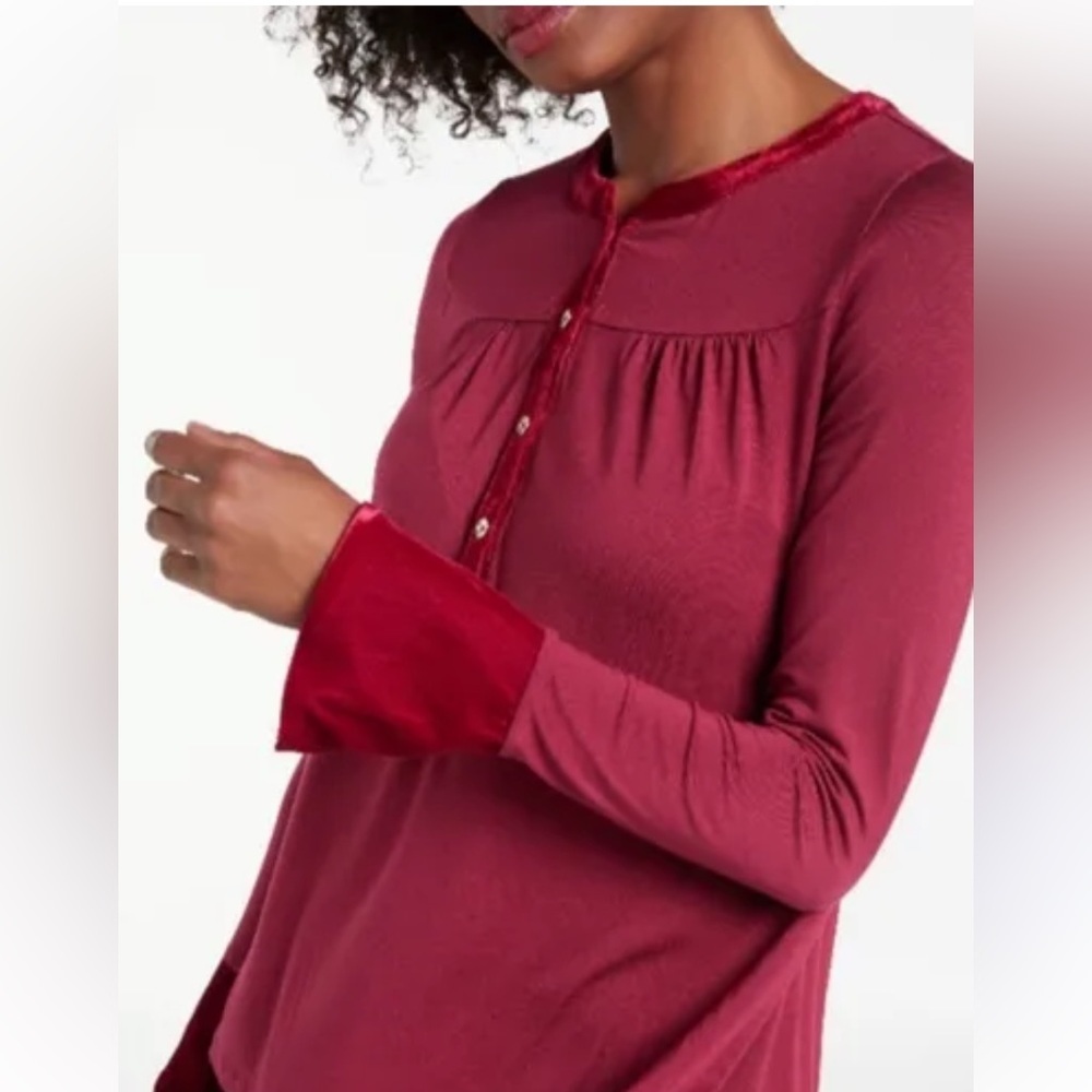 Boden Nadine velvet trim pop over blouse modal  bell sleeves Sz 10